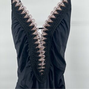 Blooming Jelly Black Crotched Detail One Piece Swim Suit with Back Tie Size XL